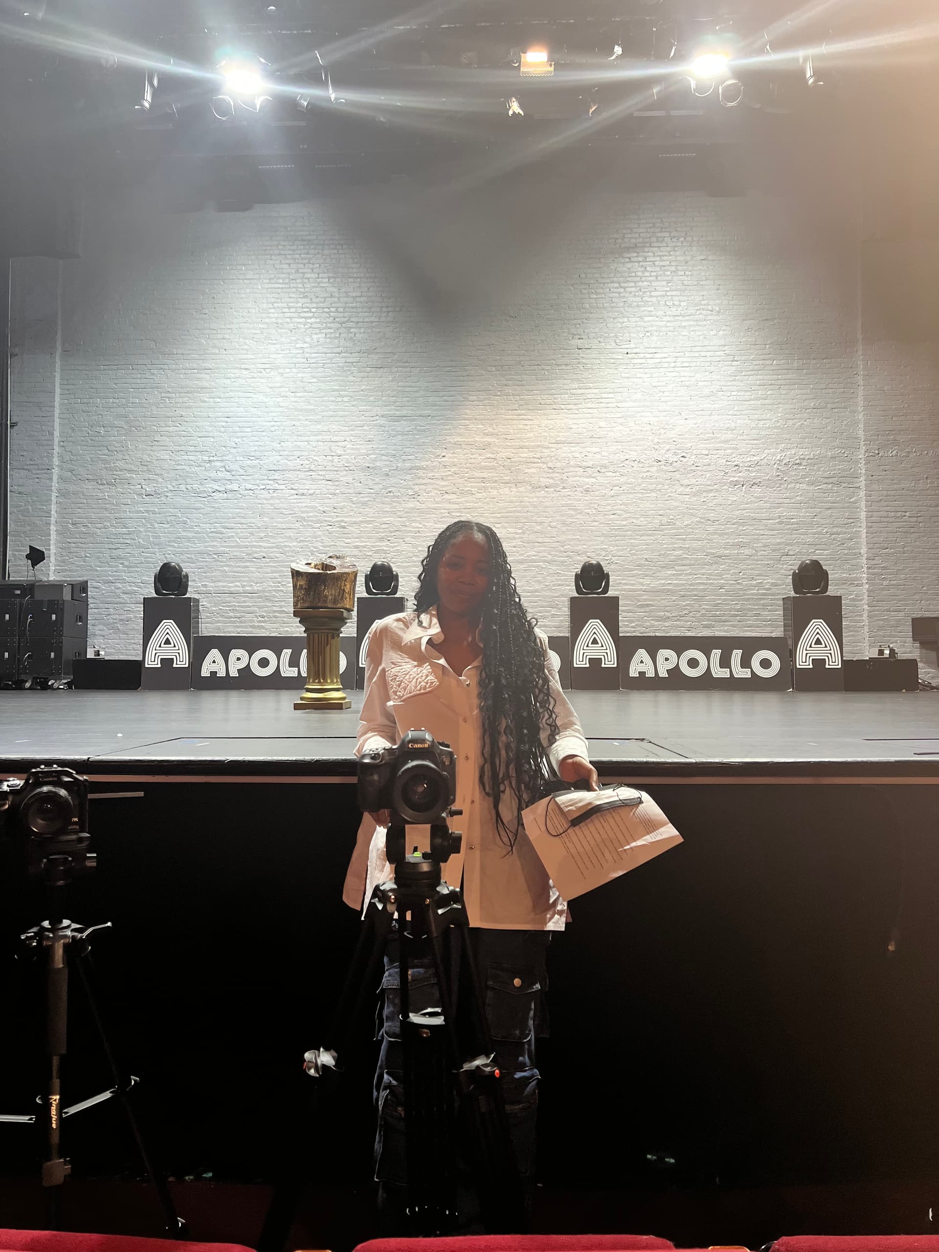Keena Williams on location at the Apollo Theater in New York during podcast production